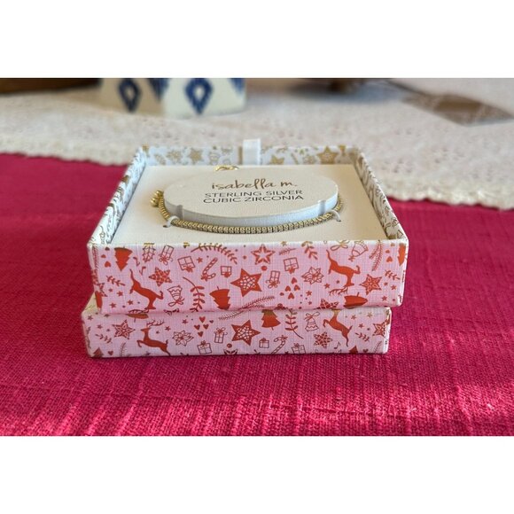 NEW Isabella M. Gold Over Sterling Silver Thin CZ Bolo Bracelet w/Gift Box - Picture 4 of 4